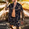 Nowy Lato 2021 Męskie Garnitur Hawajski Drukuj Koszula Spinki do Cufflink + Spodenki Plażowe Ulica Dorywczo męska Koszula M-3XL Męska Koszula Liner G1222
