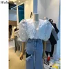 Korean Fashin Shirts Summer Blouses Women Sweet Peter Pan Coller Ruffles Mujer Puff Sleeve Loose White Tops 95494 210519