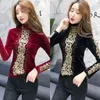 Mode coréenne vêtements velours diamants léopard col roulé grande taille hauts noir à manches longues haut chemises femmes 7853 50 210415