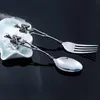 Titanium Steel Skeleton Skull Fork Spoon Tableware Vintage Dinner Table Flatware Cutlery Set Metal Crafts Halloween Party Gifts ne3002