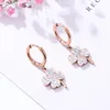 Rose Gold Plated Stainless Steel Four Clover Earrings Korean Jewelry Fashion Crystal For Women Accessories 2021 Hoop & Huggie