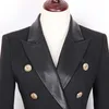 S-3XL Högkvalitativ 2021 Brand New Fashion Leather Lapel Stitching Slim Double-Breasted Långärmad Wild Commuter Woman Blazer X0721