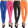 Women's Leggings 2022 Spring And Autumn European American Faux Leather High Waist Zipper Cropped Pants Candy Color Fashion Large Size
