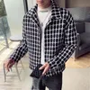 Plaid Short Mens Wool Trench Coat Jackets British Style Men Harajuku Loose Windbreaker Winter Steetwear Ropa De Hombre 210527