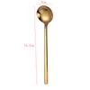 Stainless Steel Round Spoons Metal Long Handle Coffee Scoop Simple Milk Honey Stirring Spoon Kitchen Bar Tableware