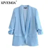 KPYTOMOA Women Fashion Office Wear Basic Blazers Coat Vintage Pleated Long Sleeve Pockets Female Outerwear Chic Tops 211122