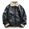 Vintage PU cuero sherpa abrigo de invierno hombres mujeres streetwear chaqueta 2021 Harajuku Chaquetas Hombres