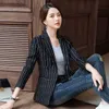 Höst randig kostymjacka kvinnlig koreansk version av temperamentet vildt liten rökelse stil Slim casual 210416
