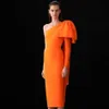 Adyce Winter One Shoulder Bodycon Bandage Jurk Dames Sexy Bow Long Mouw Club Midi Celebrity Avond Runway Party Jurken 210630