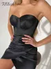 FSDA Strapless Tube Satin Crop Top Corset Groen Sexy 2022 Zomer Cami Y2K Mouwloze Black Fashion Dames Tank Tops Bustier Y220304