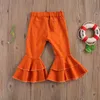 Jeans opperiaya crianças buraco botão flared casual cor sólida cor alta cintura rasgada calças fechadas para bebé meninas vermelho laranja