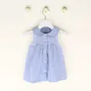 Col de poupée sans manches pour fille robes d'été rayé princesse tenue décontractée vêtements pour enfants bébé filles bouton chemise robe Jurk Q0716