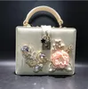 Factory wholesale women leather shoulder bags beautiful Pearl flower Beads handbags European foreign trade diamond handbag street trend hard box chain bag