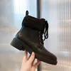 Martin korte laarzen 100% koeienhuid zwart gesp metalen vrouwen schoenen bruin klassieke letters dikke hakken lederen ontwerper 5cm hakken mode lady boot groot formaat 40-41