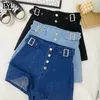 Ly Varey Lin Sommar Kvinnor Mode Hög Midja Straight Denim Shorts Casual Button Loose Jeans Kvinna 210526