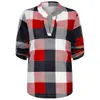 Plus Size Fashion Plaid Blouse Shirt Loose V-Neck Tops Casual Autumn Winter Tops Ladies Female Women Long Sleeve Blusas Pullover X0521