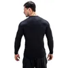 Compression noire Hauts t-shirt en plein air T-shirt Hommes Bodybuilding à manches longues Sportswear Fitness T-shirt serré Hommes Gym Vêtements 210421