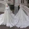 Luxury A Line Wedding Dresses High Neck Long Sleeves Bridal Gown Gorgeous Dubai Full Appliqued Lace Marriage Gowns Robe de mariée