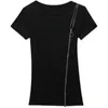 夏のファッションo襟ジッパースリム半袖ティードレス女性ファッションカジュアルな女性Tシャツ210507