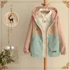 Lente jas Womens Lange mouwen Hooded Casual Korte Jassen Dames Fashaoin Twee kanten dragen Patchwork Color Windbreaker 210525