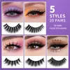 20Pairs tjock falsk eyelash mix style faux 3d mink ögonfransar multilayer fluffy mjuk lash förlängning grymhet gratis falska ögonfransar smink