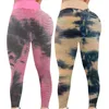 Kvinnors slipsfärg med hög midja yoga fitness leggings som kör gym stretch bantning scrunb byte ruched bulift byxor outfit