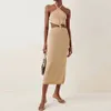 Summer Women Halter Hollow Out Bandage Dress Sexy Sleeveless Brown Celebrity Evening Runway Club Party Maxi 210423