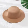 New Classic Solid Color Felt Fedoras Hat for Men Women artificial wool Blend Jazz Cap Wide Brim Simple Church Derby Flat Top Hat