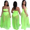 Summer Womens Cause Dresses Two Piece Sexy Mesh Crop Top Strapless Skirt Bodycon Dress Fashion Solid Colors Skirt S-XXL