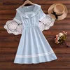 Ragazze estive giapponesi Kawaii Uniform Dress Sailor Collar Cute Studentesse Mini Blue White Embroidery Costumi Cosplay 210520