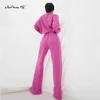 Mnealways18 Pink Sweatpants 2 Piece Womens Pullover Tracksuit Long Legs Pants Suit Sports Outfit Fall Female Sweatshirt Set 210930