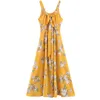 Women's seaside holiday travel floral print back strap backless high waist slimming dresses Openwork yellow sleeveless female 19 210507