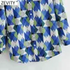 Vintage Vintage Kleur Match Geometric Print Smock Blouse Kantoor Dames Breasted Casual Shirts Chique Blusas Tops LS7643 210416