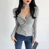 T Shirt Women V-Neck Sexy Deep Top ElasticityT-Shirt Slim Long Sleeve Tshirt Tops Spring Autumn Korean Fashion Clothing 210507