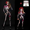 Halloween assustador traje crânio rosa esqueleto jumpsuit cosplay festa carnaval 3d rosto tatuagem adesivo para mulheres adultas para meninas garoto y0903