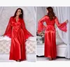 Spitze Frauen Kleid Sexy V-ausschnitt Satin Robe Verband Nachtwäsche Nachthemd Seide Babydoll Glatte Schlaf Kleider Maxi Casual