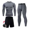 Mannen Compressie set MMA Lange Mouw T-shirt mannen Strakke Broek Fitness Bodybuilding Kleding Schedel Top Rashguard Sport Pak Mannen 211023