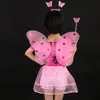 スカート4本の女の子LED二重層蝶翼セット不規則なティアードメッシュチュチュスカートフェアリーワンドヘッドバンドプリンセスパーティーコスチューム2-8t