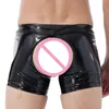 Külot # M-XXL Erkekler Wetlook Patent Deri Boxer Düşük Rise Külot Açık Buremovable Bulge Kılıfı Şort Underpant Seksi Iç Çamaşırı Clubwear