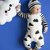 Белая черная полоса рукава облако новорожденного одежды для мальчиков мальчики ромпер младенческий джемпер девочка комбинезон + шляпа набор шапки 210413