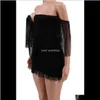 Casual Dresses Apparel Tassel Dress Women Sexy Summer Off Shoulder Beach Strap Low Cut Black White Short Party For Egngi