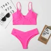 11 Colors Sexy Bikini Swimwear Summer 2021 Swim Women Solid Brazilian Biquini Push Up Two Pieces Black Red Bathing Suit Wear X0522