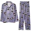 Stijl Lapel Pyjamas Vrouwen in de lente en herfst Cardigan lange mouwen broek cartoon MS Leisurewear Suit dames pyjama's 211007