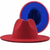 حافة واسعة القبعات الأحمر مع 60 سنتيمتر رمادي أسفل المرقعة بنما الصوف فيلت الجاز فيدورا النساء الرجال حزب رعاة البقر trilby مقامر قبعة