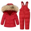 Down Coat Boy Baby Overalls Girl Winter Jacket Warm Kids Children Snowsuit Snow Clothes Girls Fur Hooded Clothing Set3324588