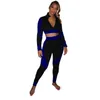 Женщины фитнес-трексуиты напечатаны две части наряды дизайнерская одежда 2021 молния кардиган с длинным рукавом брюки дам 2 шт.