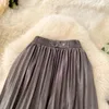 유럽 ​​아메리칸 스타일 레트로 가을 겨울 간단한 솔리드 컬러 탄성 허리 Mid-length Pleated Skirt GK104 210507