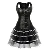 Bustiers espartiletos mulheres espartilho vestido steampunk faux couro cintura cincher zíper cintas bustier top com mini saia definir sexy plus size vint