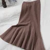 Korobov New Chic A-Line Knit Trumpet Skirt Korean Slim Office Lady Faldas Mujer Autumn Winter Streetwear Mini Mermaid Skirt 210430