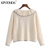 Women Sweet Fashion Ruffled Cropped Knitted Cardigan Sweater Long Sleeve Pocket Female Outerwear Chic Tops 210420